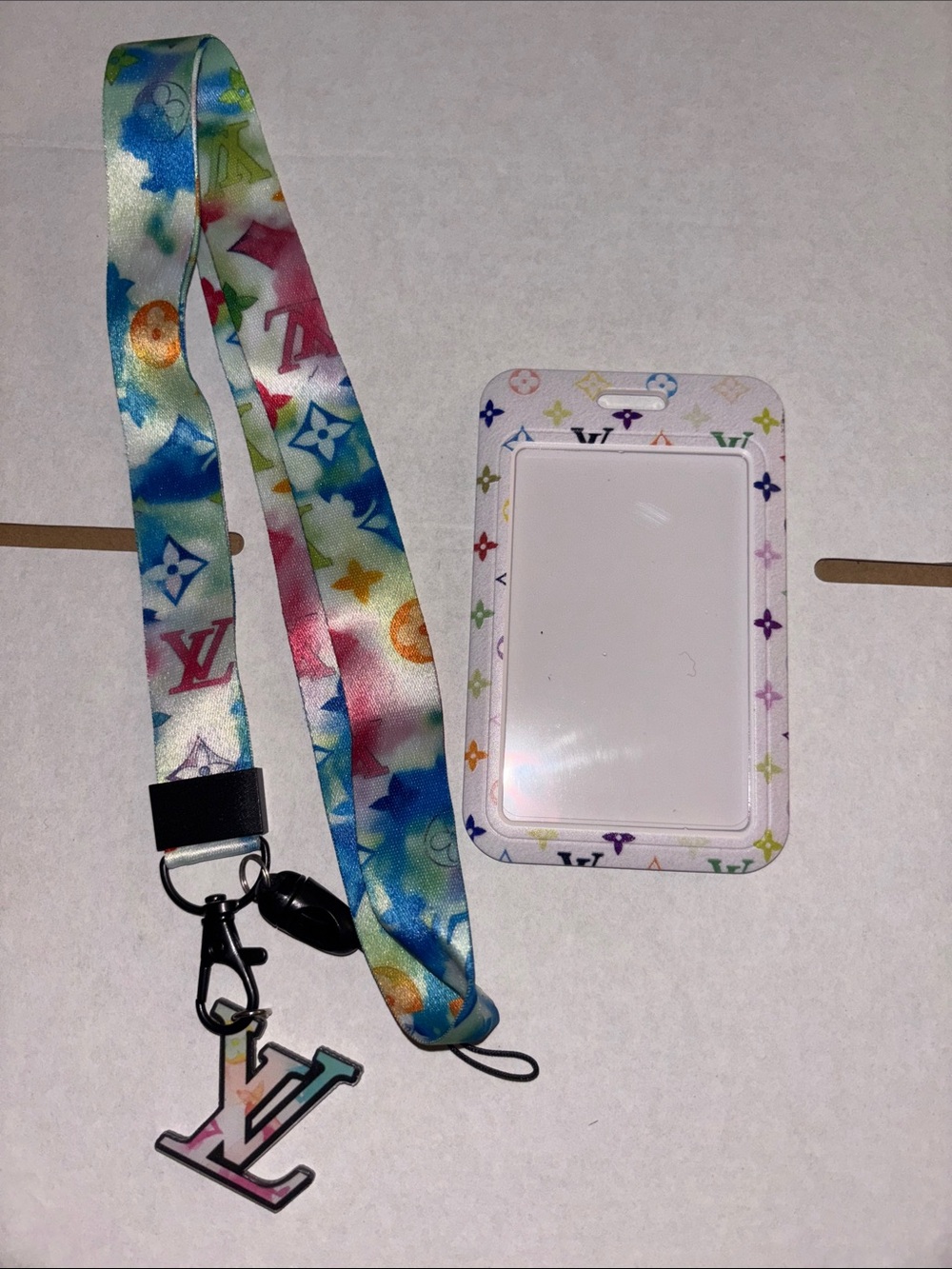Brand New  Multicolor Monogram Lanyard and Card Holder this is Plastic